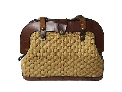 Vintage John Romain Wicker And Leather Handbag - 1960's Basket Weave Purse Small • $54