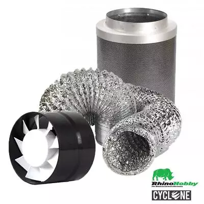 Rhino Hobby Filter Kit Cyclone Booster Fan Fox Aluminium Ducting Hydroponics • £57.65