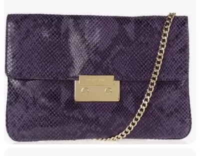 Michael Kors Sloan Purple Leather Snake Print Large Clutch • $65