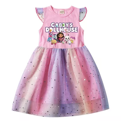 Girls Dollhouse Dress Girls Rainbow Star Mesh Party Pleated Tutu Skirt Gift UK • £9.98