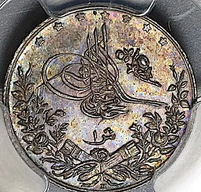 1910 PCGS MS 63 Egypt Ottoman Empire 1 Qirsh 1327/2H Silver Coin (24012303C) • $175