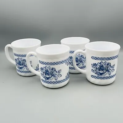 $39.95 • Buy Vintage Set Of (4) Arcopal France Honorine Decorative Coffee Mugs - Blue Roses