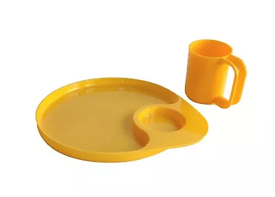Vintage Heller MaxMug Plastic Cup Tray Plate Massimo Vignelli Yellow Sterilite • $39.99