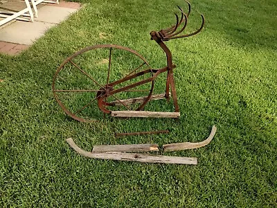 Vintage Antique Iron Age Farm Cultivator Single Wheel Garden Tool Tines Prongs • $51.50