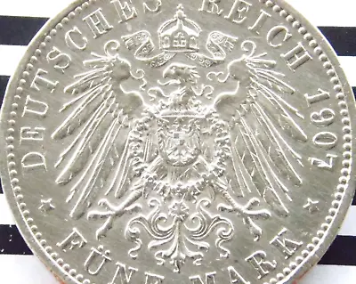 GERMAN 5 Mark 1907 A PRUSSIA KAISER WILHELM II 90% Silver Coin EMPIRE WW1 +RARE+ • $64.99