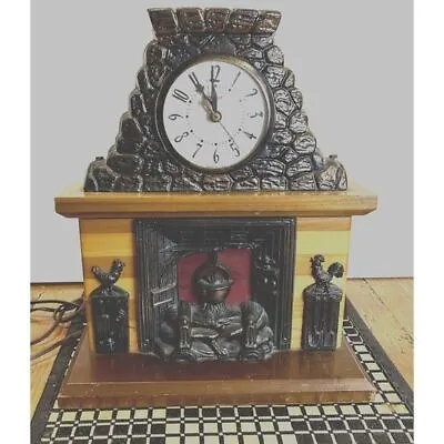 Clock Vintage United USA Wood Metal Rooster Fireplace Faux Fire Light - Shelf • $95