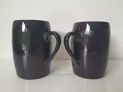 Pair Of Black Glossy Ceramic Cappuccino Cups/Mugs 3.5  Tall 2  Diameter Coffee • £5.95