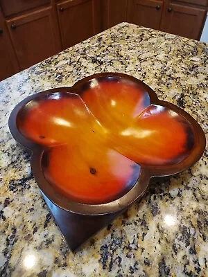 Vintage Mahogany Dish Bowl Mid Century Modern 4 Leaf Clover Design Hand Carved • $24.99