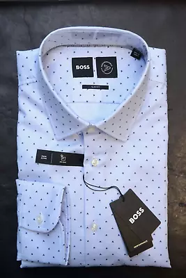 Hugo Boss Mens Hank Kent Slim Performance Fresh Getzner Cotton Dress Shirt 41 16 • $64.79