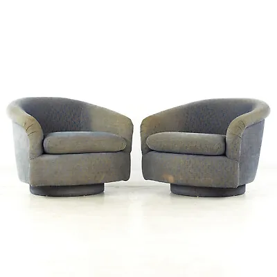 Milo Baughman Style Mid Century Swivel Barrel Lounge Chairs - Pair • $4347