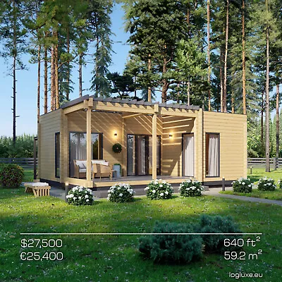 PREFAB LOG CABIN KIT $27500 GREAT FOR AIRBNB HOST WOODEN 645 Ft² /60 M² DIY ECO • $1