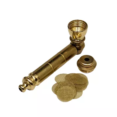 3.25  Metal Smoking Hand Pipe W/Straight Chamber Brass W/Lid & 10 Screens USA • $18.95