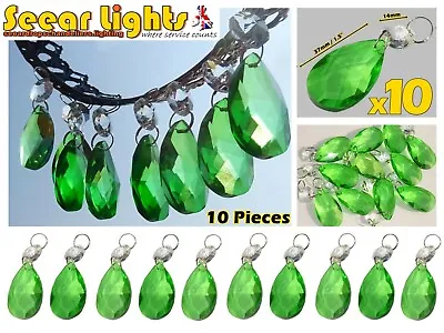 10 Oval Emerald Green Chandelier Cut Glass Crystals Beads Light Droplets Parts • £24.99
