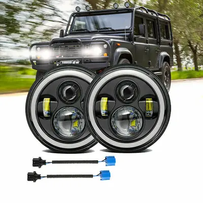 Pair 7'' Inch Led Headlights Halo DRL For Land Rover 90/110 Defender • £38.99