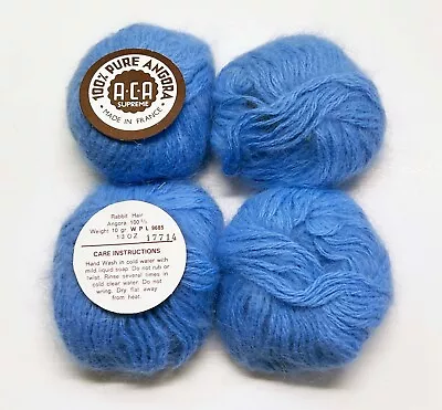 Lot Of 4 ACA Supreme Yarn 100% Angora Blue 10 Gr./Ball From France • $40