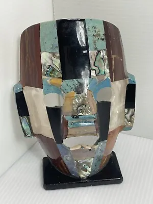 Mayan Death Mask Mother Pearl Onyx Abalone Burial Mosaic Sculpture Folk Art 6.25 • $34.99