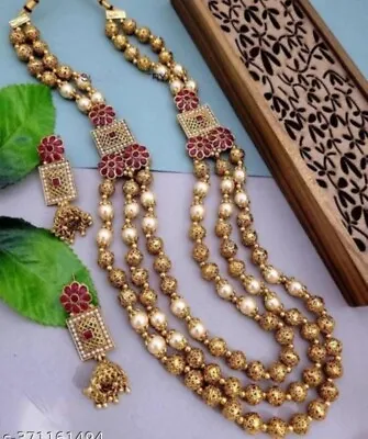 Indian Gold Plated Bollywood Wedding Ethnic Long Necklace Earrings Jewelry Set • $21.19