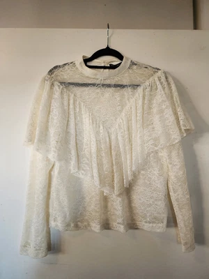 $12 • Buy Zara Woman Size S WHITE Polyester Long Sleeve Womens Top 