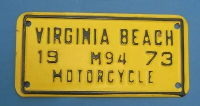 $29.99 • Buy 1973 Virginia Beach VA Motorcycle License Plate Military