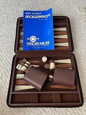 Vintage Backgammon Travel Set In  Leather & Felt Folding Brief Case • $38