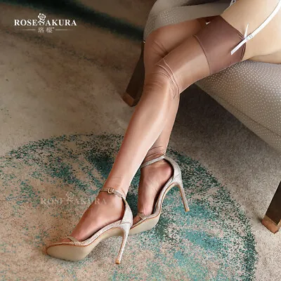 Rose Sakura Retro Stockings 100% Nylon Reinforced Toe Thigh High No Elastic 0911 • $9.49