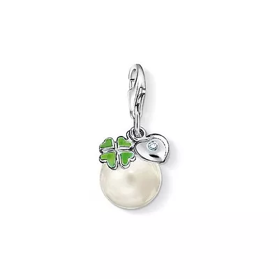 Thomas Sabo DC010 Diamond Pearl & Clover Sterling Silver Enamel Charm RRP $119 • $87