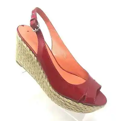 Via Spiga Espadrille Wedge Red Patent Platform Peep Toe Slingback Womens 8.5 M • $39.99