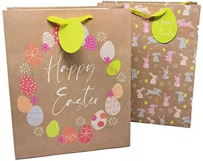 4x Luxury Kraft Easter Gift Bags - Large Size: 32 X 26 X 12 Cm • £8.99