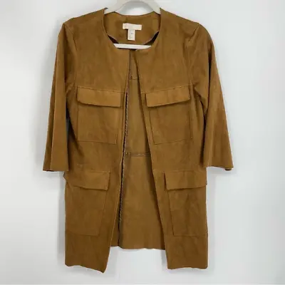 Premium H&M‎ Studio Faux Suede Long Kimono Coat Vintage Size 4 Tan • $12