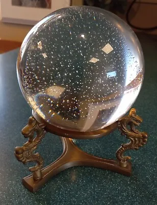 Vintage Crystal Ball On Brass Stand With Dragons  • $119.95