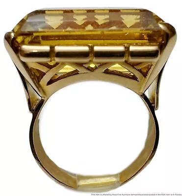 Retro Deco 18k Gold Bright 10ct+ Citrine Mens Ladies Vintage Statement Ring • $356