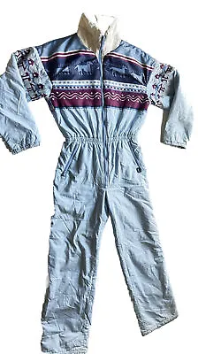 Rodeo Vintage Womans Retro Geo Print Ski Suit Blue Cute Design • $50