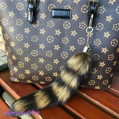 16 -18  Real Fox Fur Tail Keychain Purse Bag Charm Furry Pendant Cosplay Toys • $5