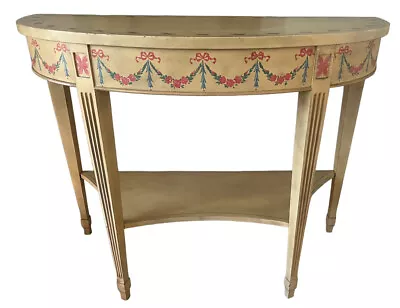 Demilune Table Louis XVI Style Eclectic Floral Hand Painted Vintage • $376