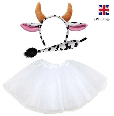 £4.95 • Buy COW TUTU COSTUME Kids Ladies Fancy Dress Halloween Ears Tail Instant Animal UK