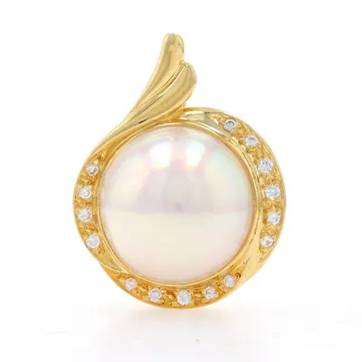 Spark Mabe Pearl & Diamond Pearl Enhancer Pendant Yellow Gold 18k .15ctw Swirl • $599.99