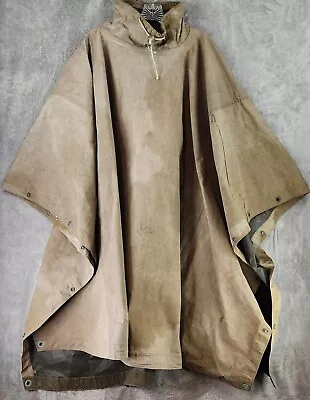 Army Rain Poncho Mens One Size Beige Distressed Worn Outdoor Wear Vintage Cape • $129.99