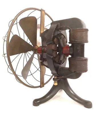 Antique 1895 Thomas Edison Bipolar Electric Fan Rarest 6 Blade Battery Model See • $1