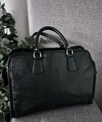 L Credi Genuine Grain Black Leather Doctor Style Tote Handbag City Briefcase Bag • £75