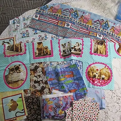 Lot Of Fabric Rems Fabrics  Crafting I Spy Quilt Pack Pups Fish Gators Raggedy • $10.99