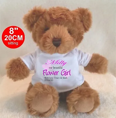 £9.99 • Buy PERSONALISED TEDDY BEAR BROWN 8 /20CM Sitting FLOWER GIRL BRIDESMAID WEDDING 