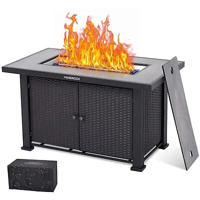 44'' Outdoor Propane Fire Pit Table Rectangle 50000 BTU Firepit Table W/ Cover • $229.99