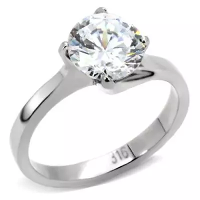Ladies Solitaire Ring Silver Cocktail CZ 1.65 Carat Stainless Steel Size T 10 • £11.16