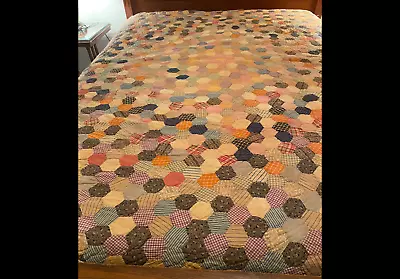 1900 ‘s Hexagon Hand Sewn Patchwork Quilt • $49