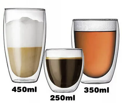 Double Wall Insulated Glasses Thermal Coffee Glass Mug Tea Cup 80/250/350/450ml  • £6.99