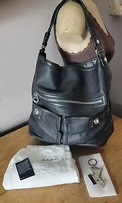 Auth Marc Jacobs Heavy Leather Black Hobo Bag Keychain Dust Bag Big Handbag $448 • $216