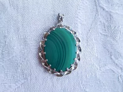 Vintage Sterling Silver Malachite Stone Pendant • $35