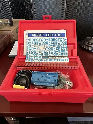VINTAGE 1960s GILBERT ERECTOR SET RED CASE WITH NUMEROUS PIECES INCLUDED • $35
