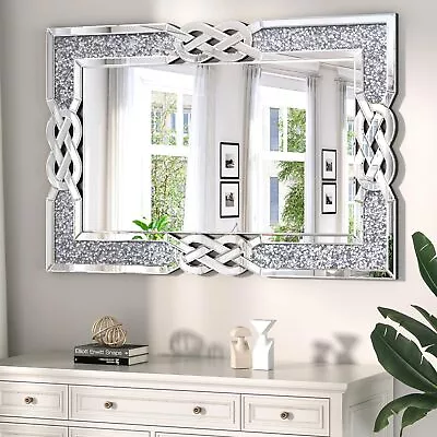 Sparkling Crystal Crush Diamond Accent Mirror For Wall Decorative Silver Mirrors • $176.92