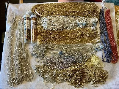 Large LOT Vintage GLASS Seed Bugle BEADS Gold Silver Pink Pewter White Satin • $35